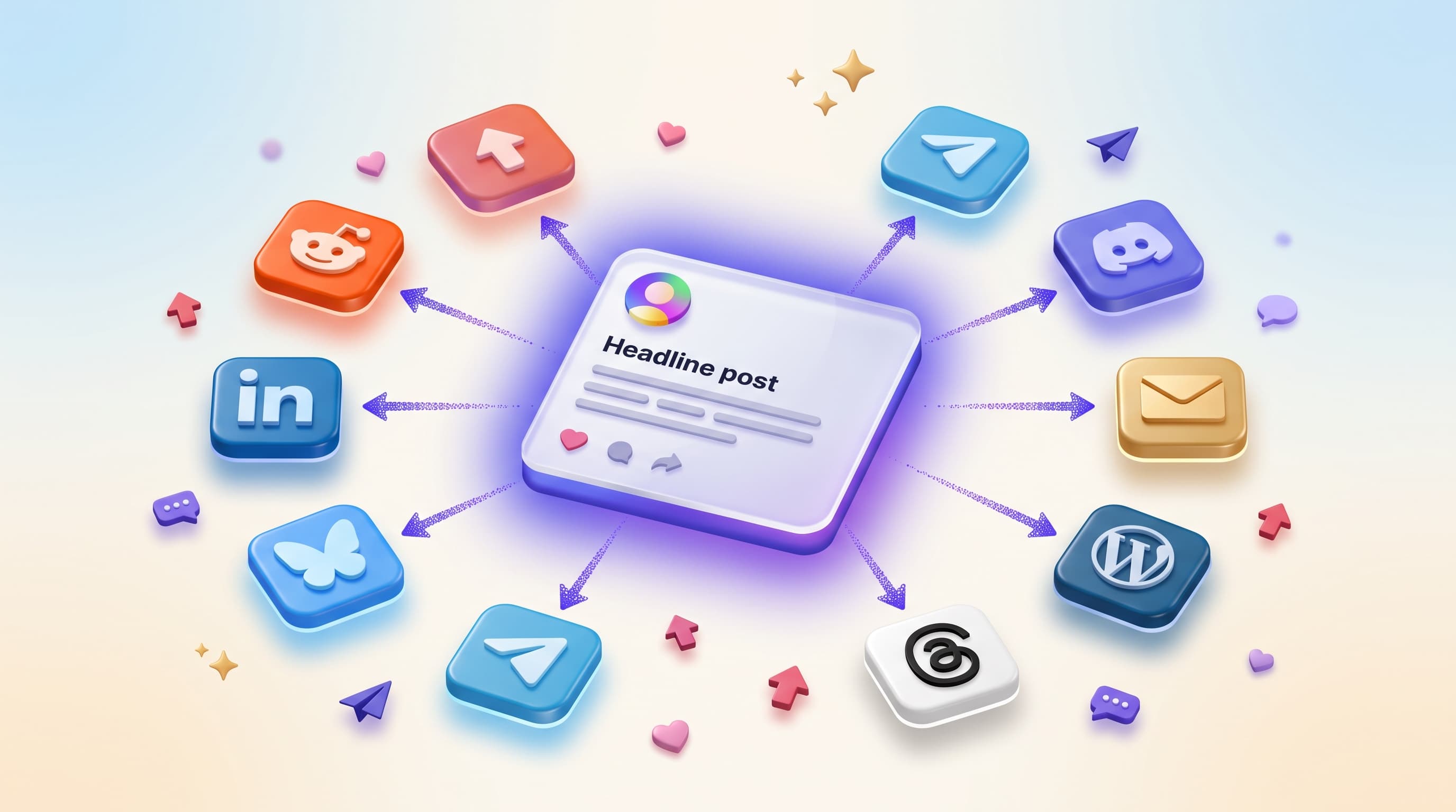One piece of content fanning out to many platform icons